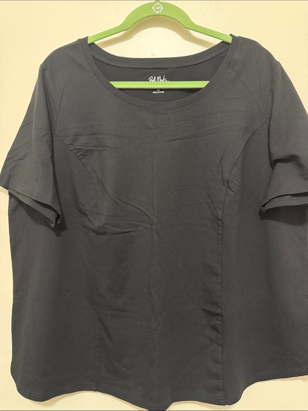 Bob Mackie Black Short Sleeve Scoop Neck Tee